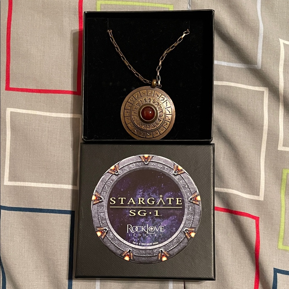 Bronze Pendant Necklace with Red Stone